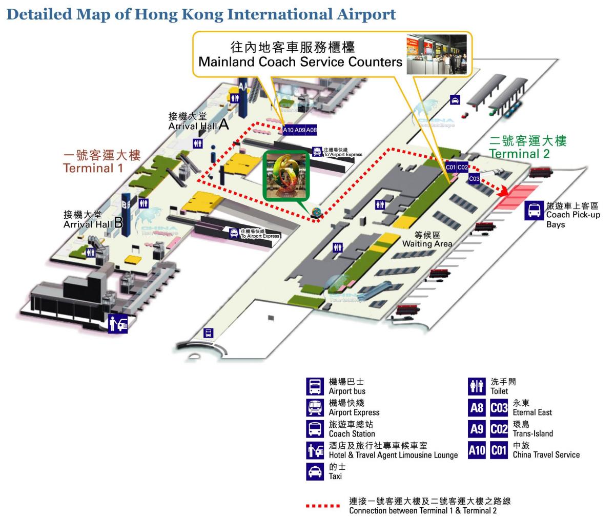 Hong Kong lentokenttä kartta terminaali 1 2