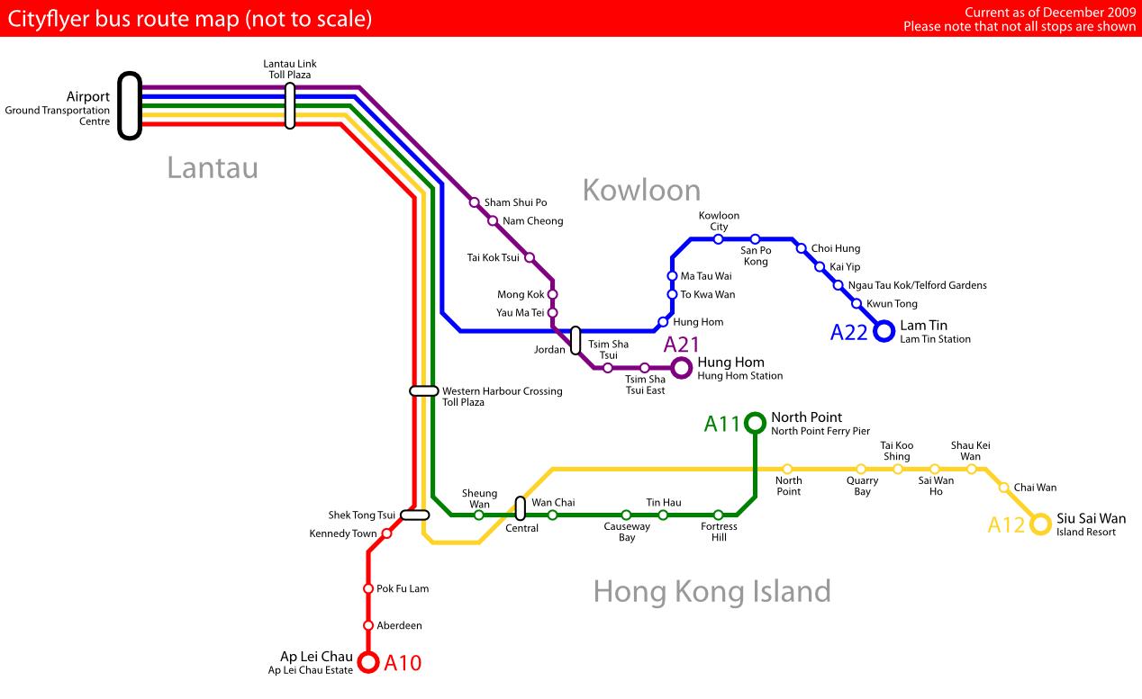 Hong Kong, bus map - Hong Kong bussilinjan kartalla (Kiina)