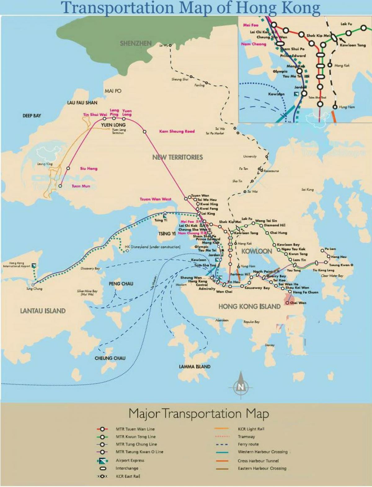 Hong Kong ferry reittejä kartta