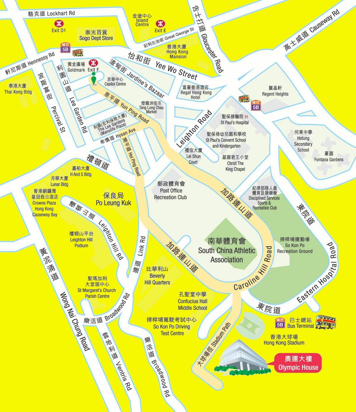 Olympic MTR-asemalta kartta