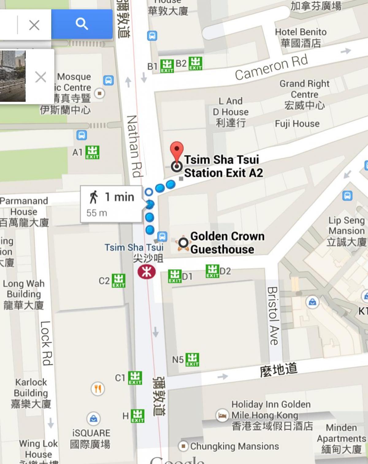 Tsim Sha Tsuin MTR-asemalta kartta